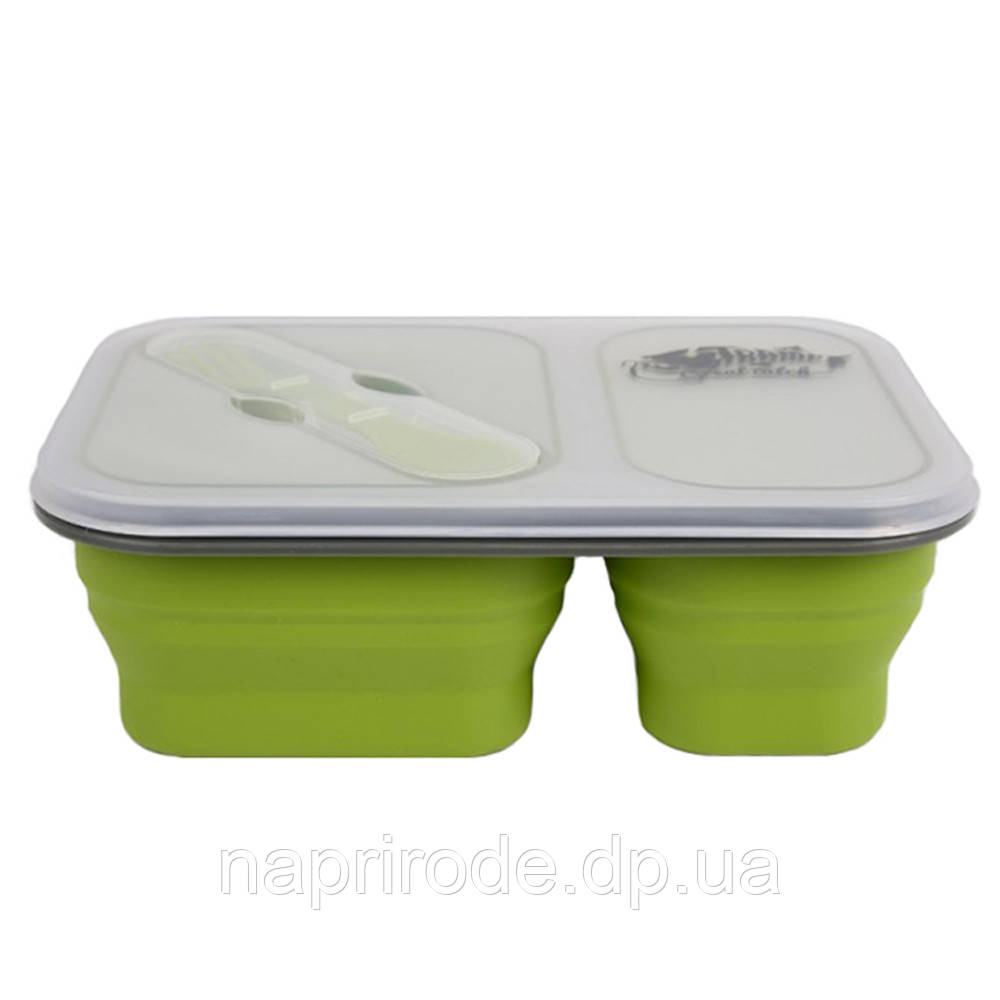 Контейнер силіконовий на 2 відсіки Tramp 900ml з ловилкою TRC-090-olive
