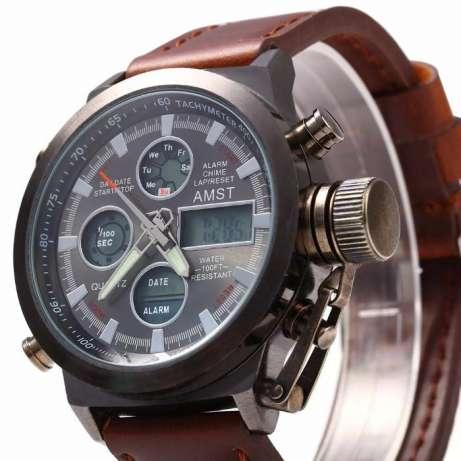 Наручний армійський годинник АМСТ (AMST) коричневий