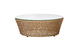 Стола журнальний Каїр без скла, каркас алюміній, іск. ротанг темно-біжевий, he80x30 см (Terico ТМ)