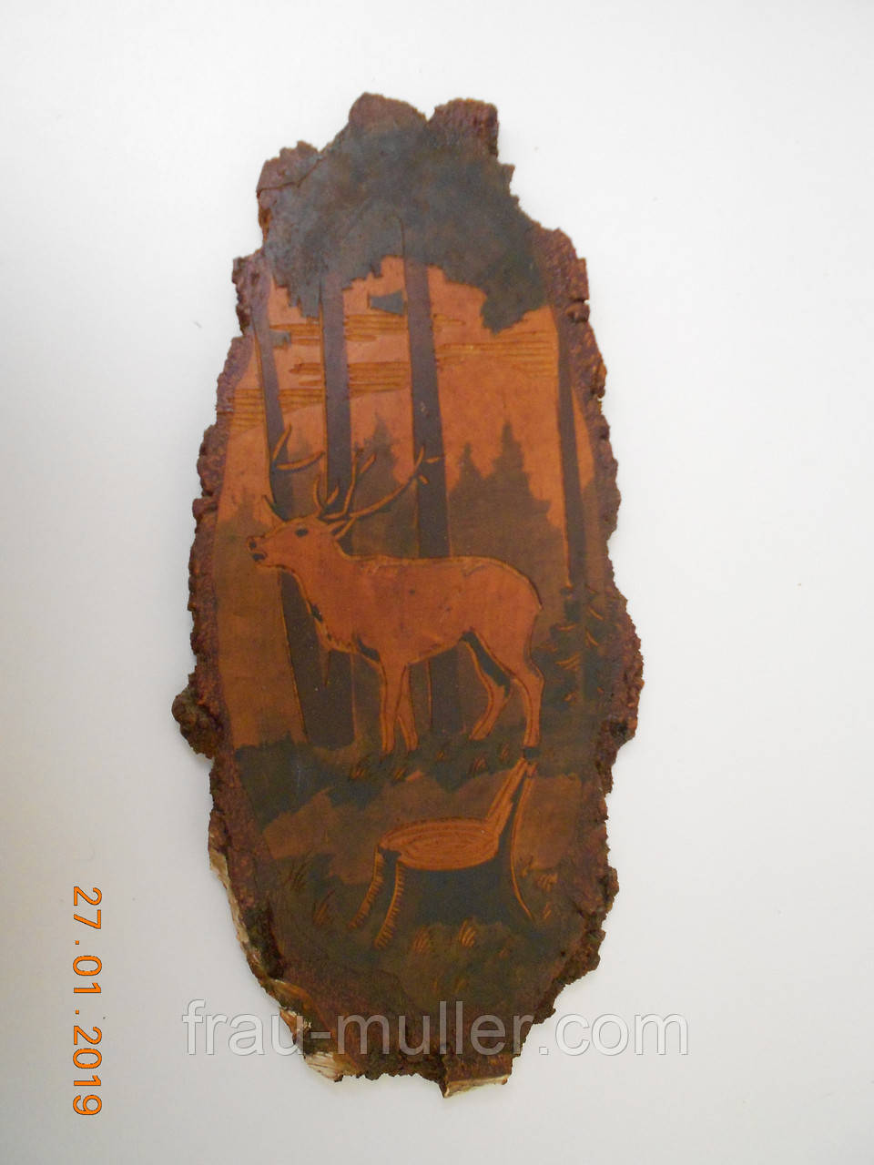 Красива картина плакет на зрізі ясена "Карпатський олень" 1960 р. Закарпатті.