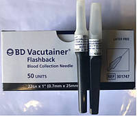 Игла BD VACUTAINER Flashback для забора венозной крови 22GAx1(0,7 х 25мм), 50 шт. чёрный