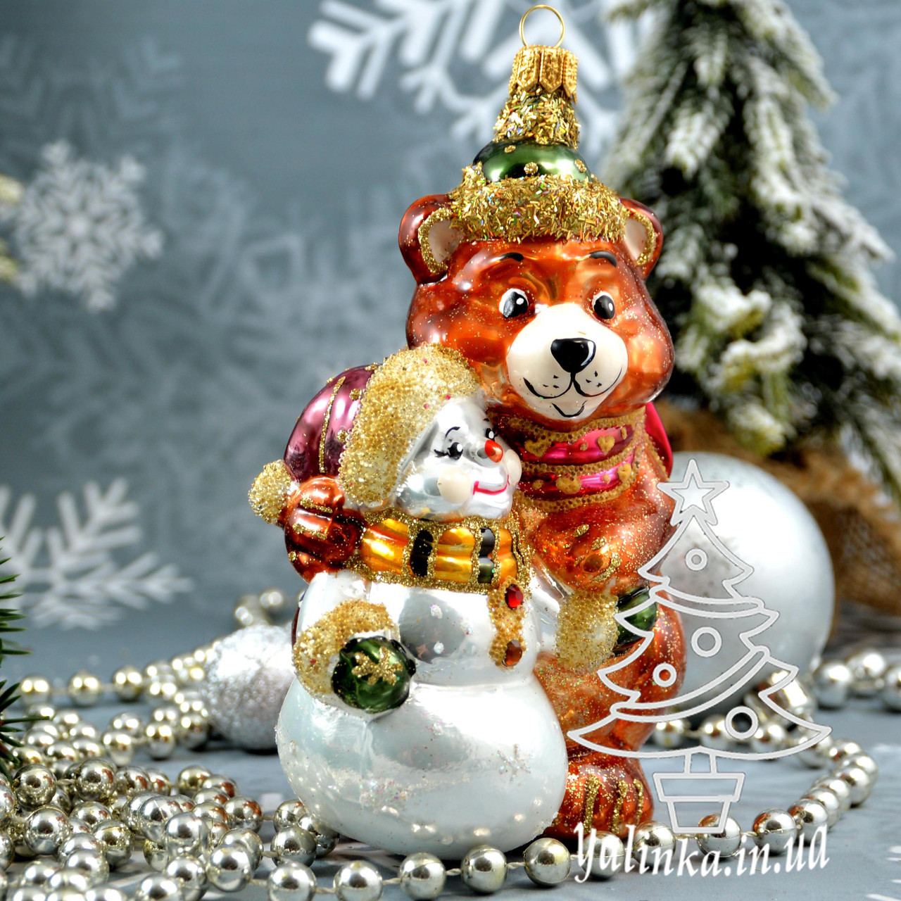 Скляна ялинкова іграшка Ведмідь зі Сніговиком Irena