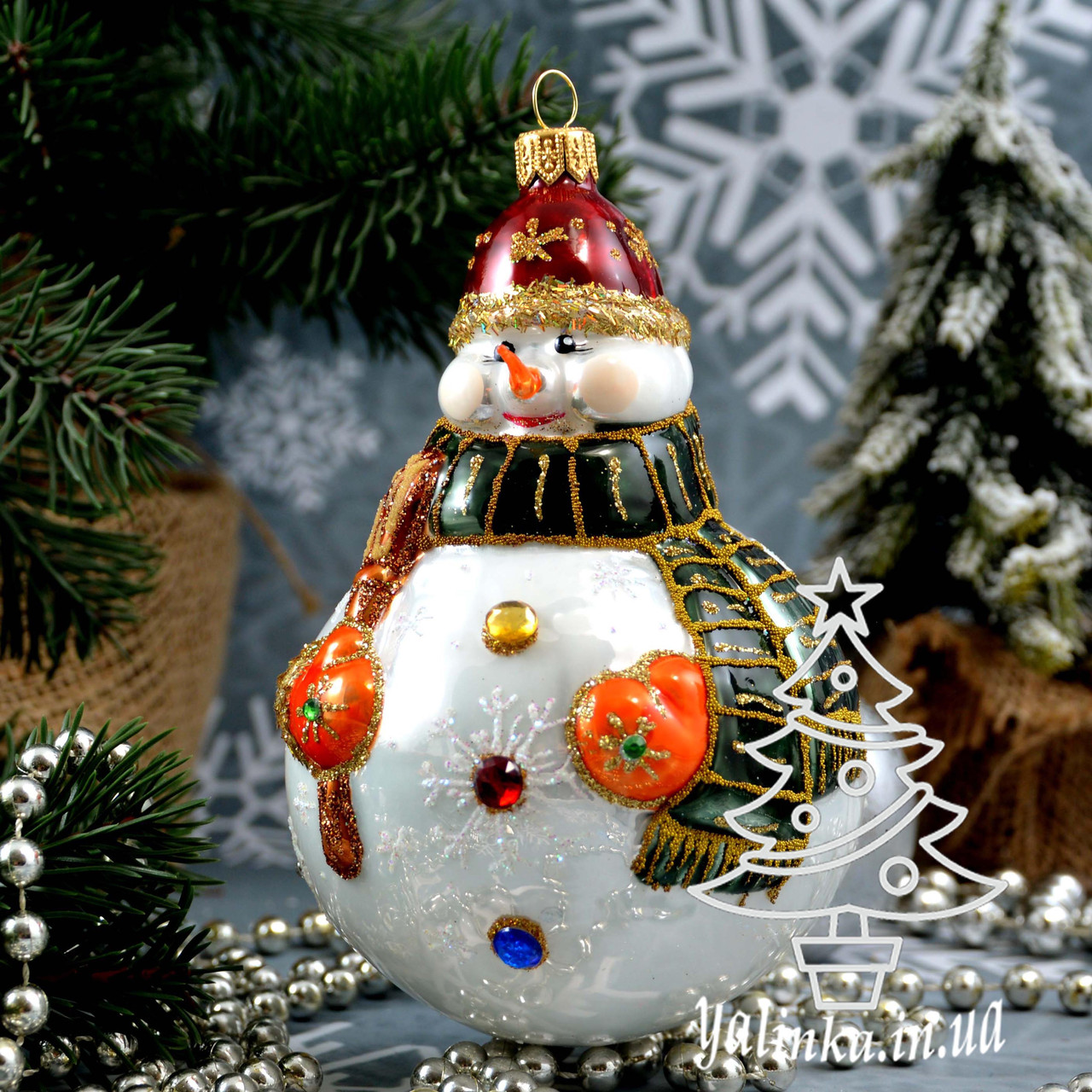 Скляна ялинкова іграшка Сніговик з мітлою Irena