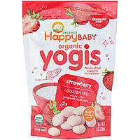 Happy Family Organics, Органик Yogis, Йогуртово-фруктовые снэки со вкусом клубники, 1 унция (28 г)