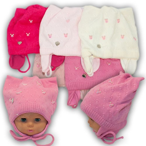 ОПТ Польські дитячі шапки для дівчинки, р. 46-48 (5 шт./паковання), фото 1