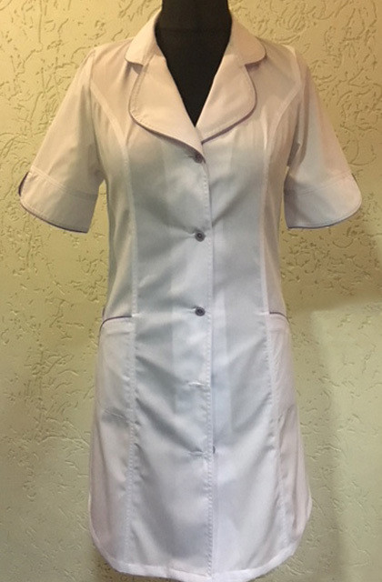 Халат медичний білий з бузковим кантом, фото 1