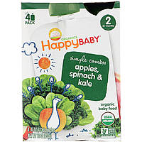 Happy Family Organics, Organics, Stage 2, Simple Combos, Apples, Spinach & Kale, 4 Pouches, (113 g)