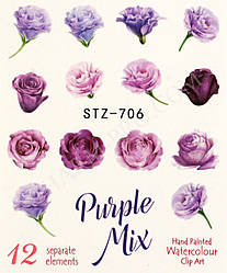 Наклейки для манікюрного дизайну квіти STZ-706 (Purple Mix)