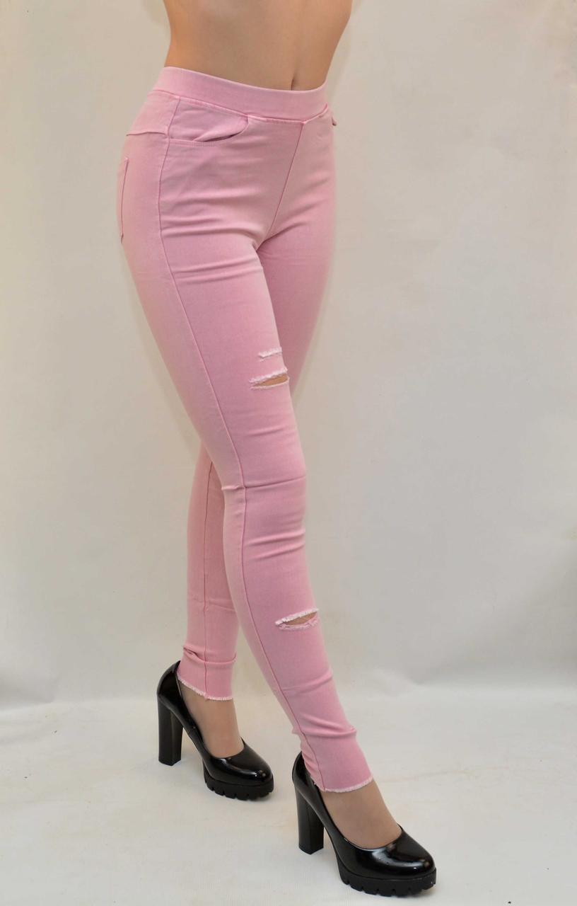 Джинси жіночі яскраві рвані з необробленим низом L \ XL, рожевий