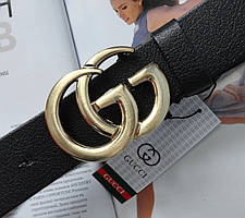 Жіночий шкіряний ремінь в стилі GUCCI пряжка золото ширина 3.8 см