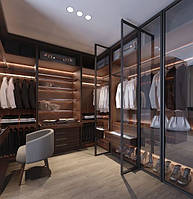 Гардеробна кімната корпус під дерево, фасади скло в чорній рамці V558