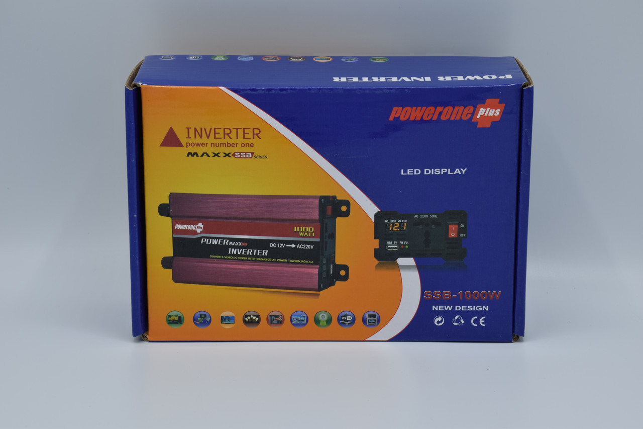 Автомобільний інвертор Powerone+ 12-220V / 1000W автомобільний перетворювач Powerone+ 12-220V / 1000W