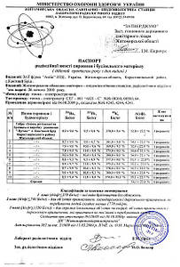 РАДІАЦІЙНИЙ СЕРТИФІКАТ НА КАМІНЬ