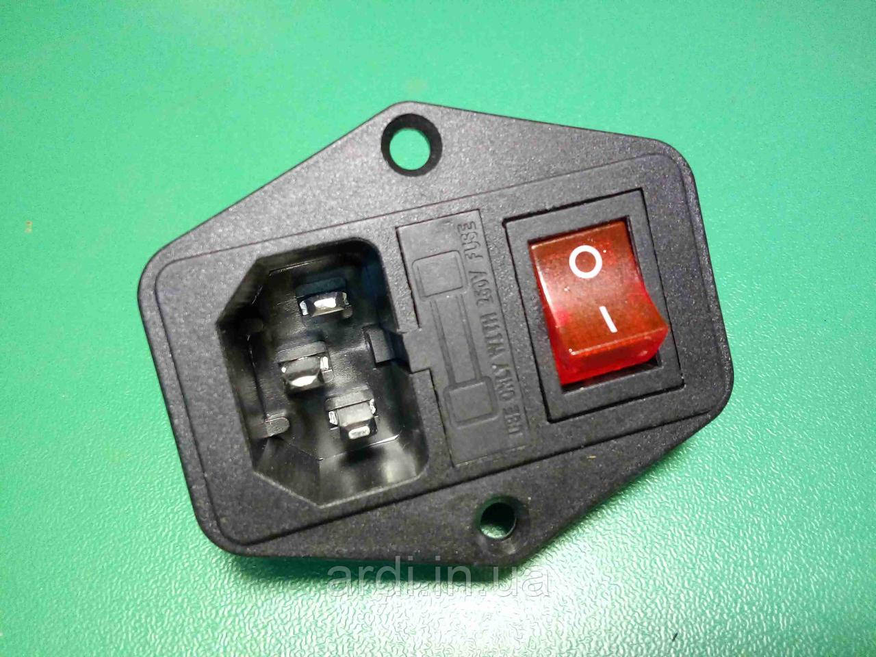 Вхідний модуль монтажний гніздо роз'єм штекер мережевий 3 контактний із запобіжником і клавішею