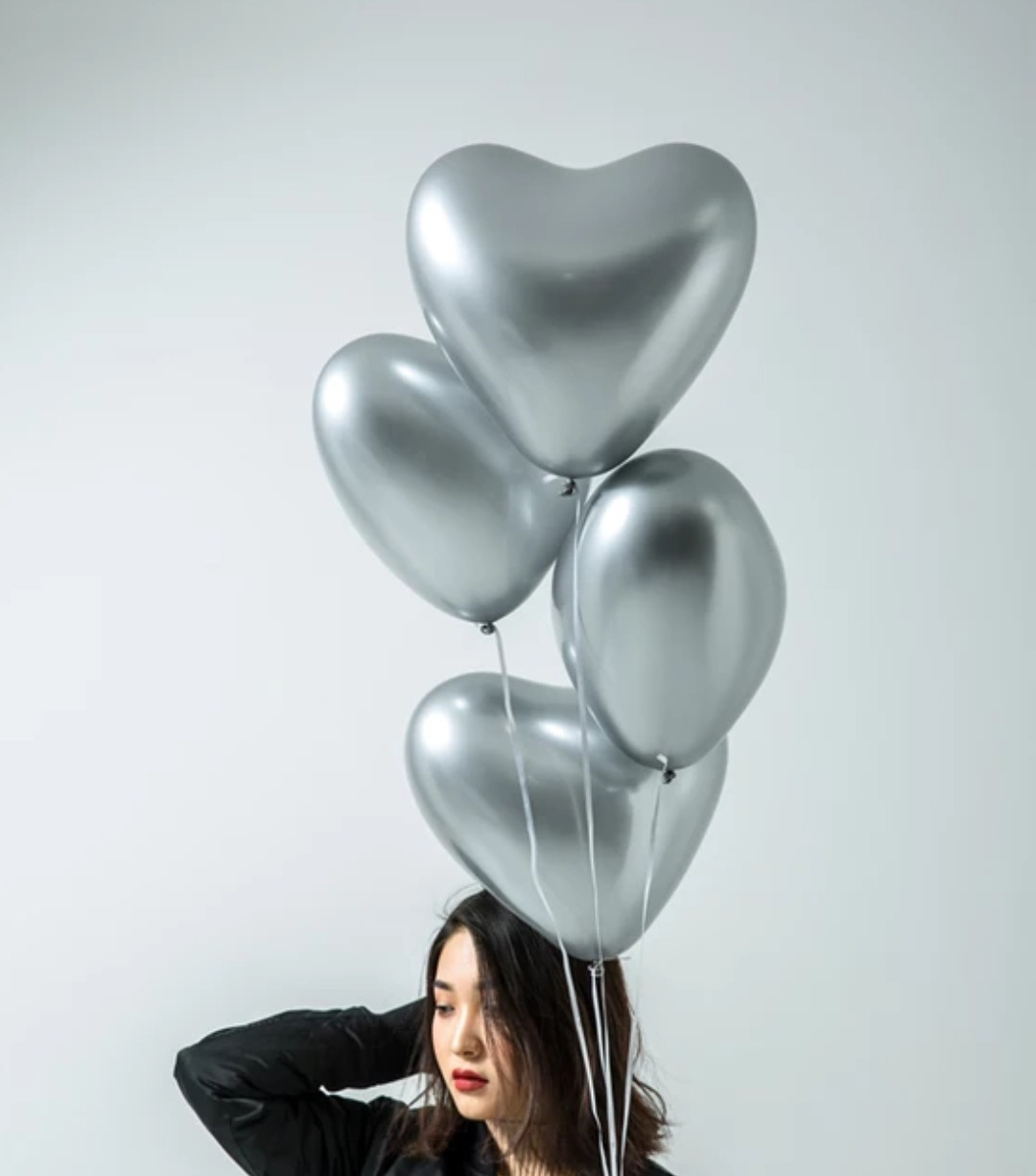 Повітряний латексний куля серце срібло хром з дзеркальним ефектом 30 см