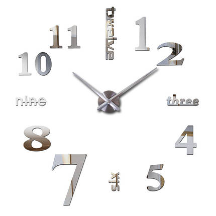 Настінні годинники 3D наклейки "DIY" від 50 до 70 см колір срібло (ZH520-S), фото 2