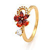 Кільце Квітка з червоним фіанітом; р.17; р.18; р.18.5; позолота Xuping 18К, фото 4