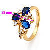 Кільце Три Крапельки з синім цирконієм; р.18; позолота 18К, фото 3