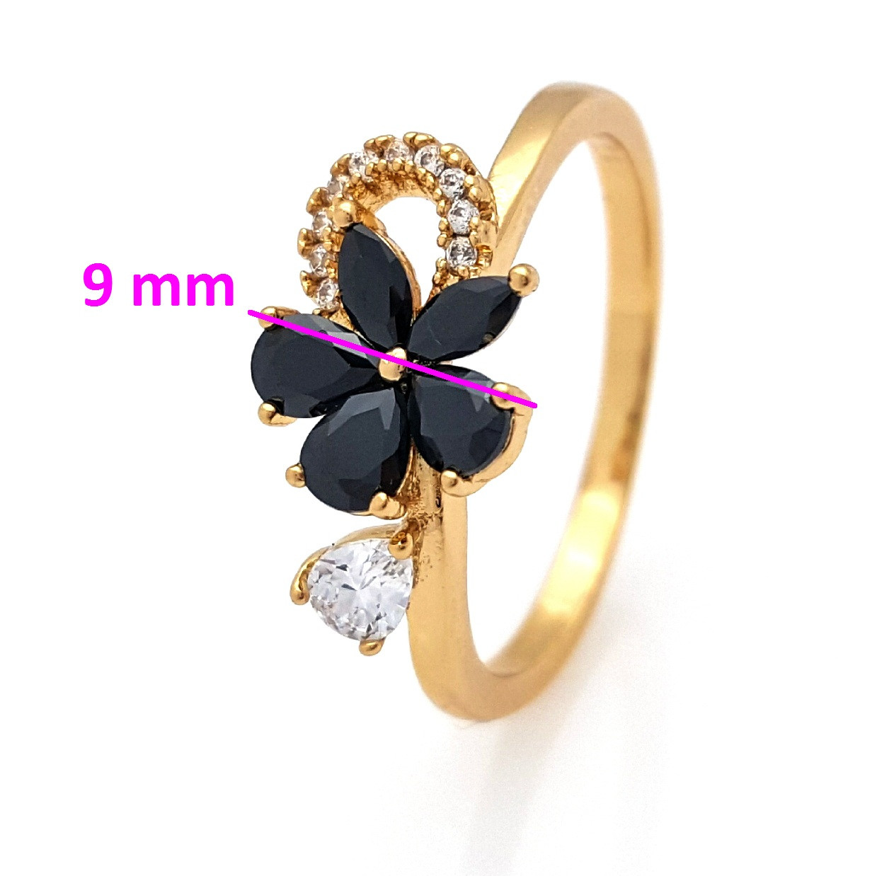 Кільце Квіточка з чорним цирконієм; р.18; медзолото Xuping 18К, фото 1