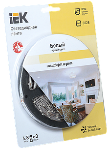 Стрічка LED 5 м блістер LSR-3528WW120-9.6-IP65-12V IEK-eco, теплий-білий