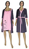 NEW! Пеньюары - ночная рубашка и халат - Fanny Cat Pink&Dark Blue коттон ТМ УКРТРИКОТАЖ!