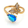 Кільце Метелик з бірюзовою крапелькою, р. 16,5-17, р. 18-18,5, позолота, 18К, фото 2