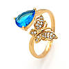 Кільце Метелик з бірюзовою крапелькою, р. 16,5-17, р. 18-18,5, позолота, 18К, фото 3
