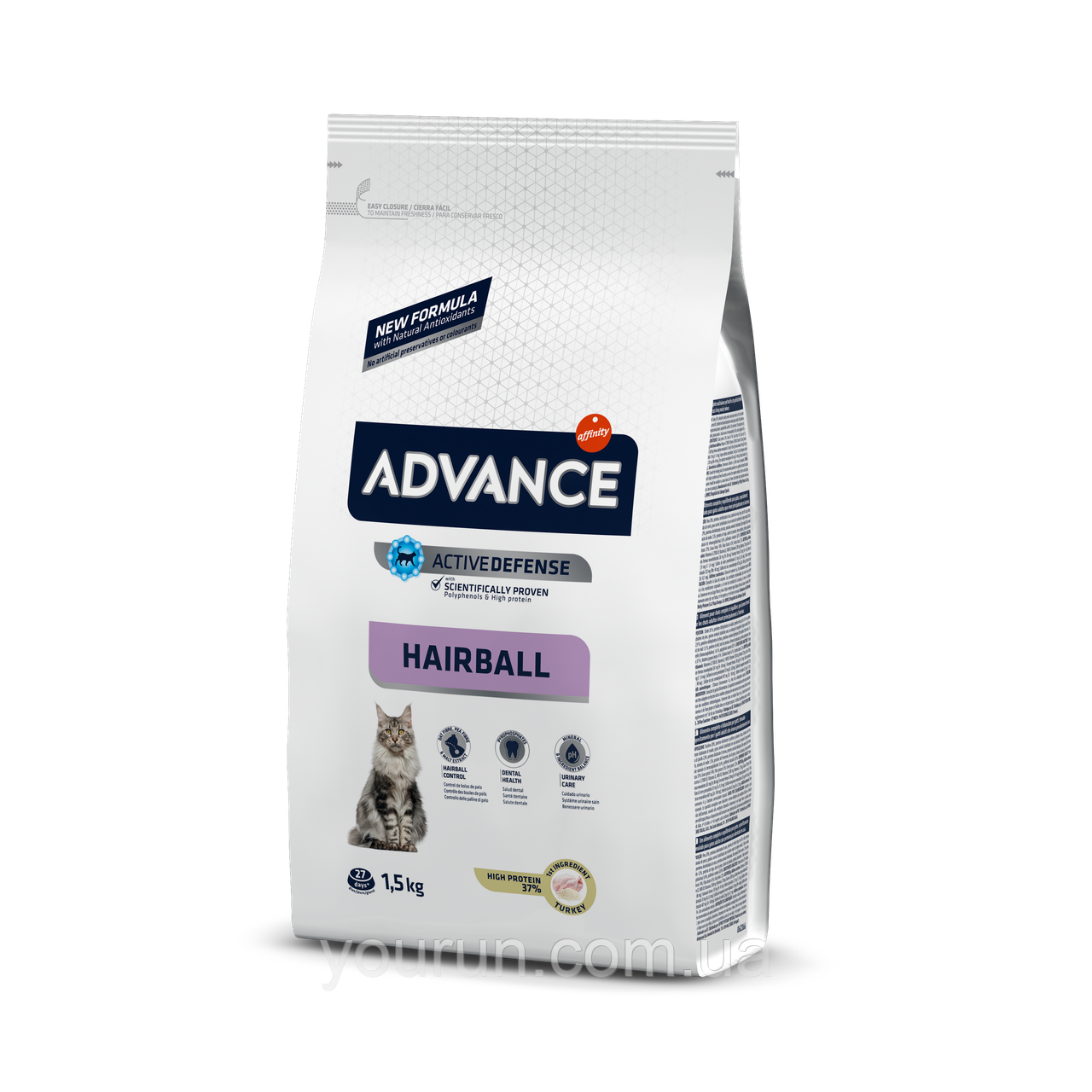Advance Cat Hairball корм для кішок, що не залишають приміщення, для виведення вовни, з індичкою та рисом 1.5 кг, фото 1