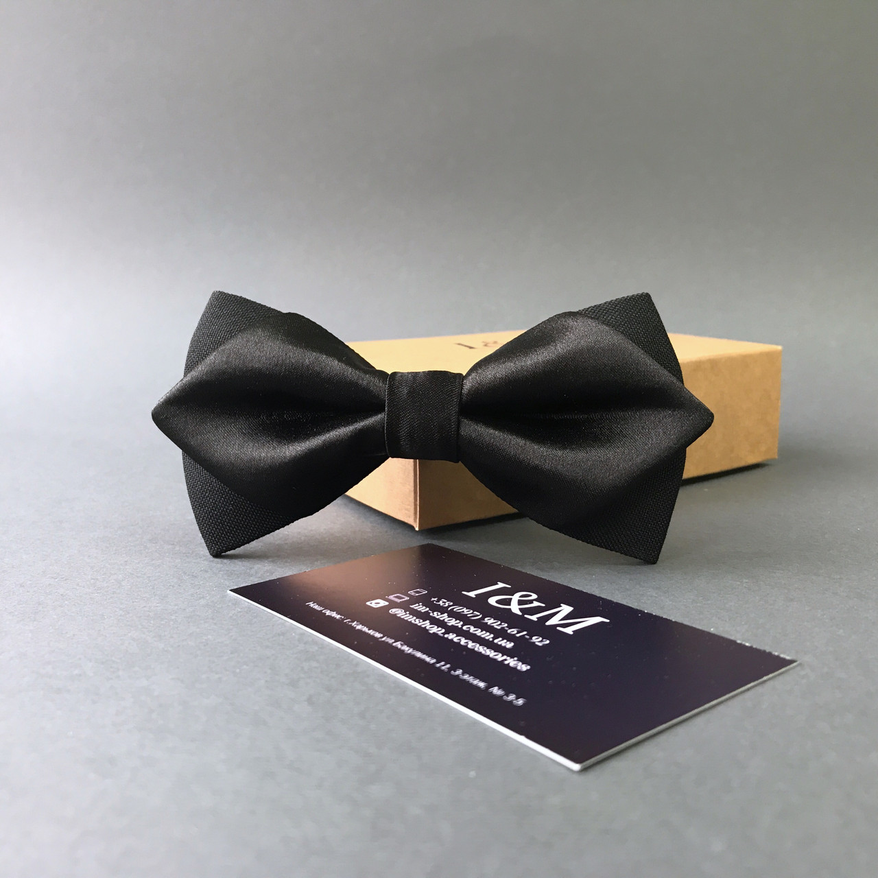 Краватка-метелик I&M Craft з гострими кінцями чорний атласна (100101N)