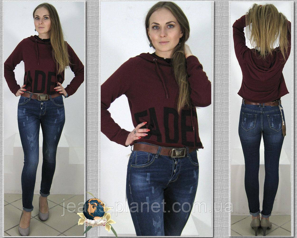 Джинси жіночі завужені модні з ременем на ґудзиках 29-й розмір, фото 1