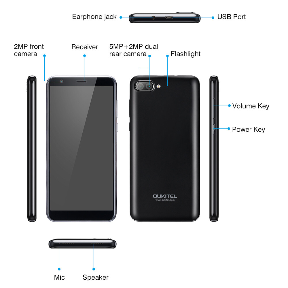 Смартфон Oukitel C11 Gold 5.5" 1/8Gb 3400mAh Android 8.1 + Бампер! - фото 3 - id-p880518031