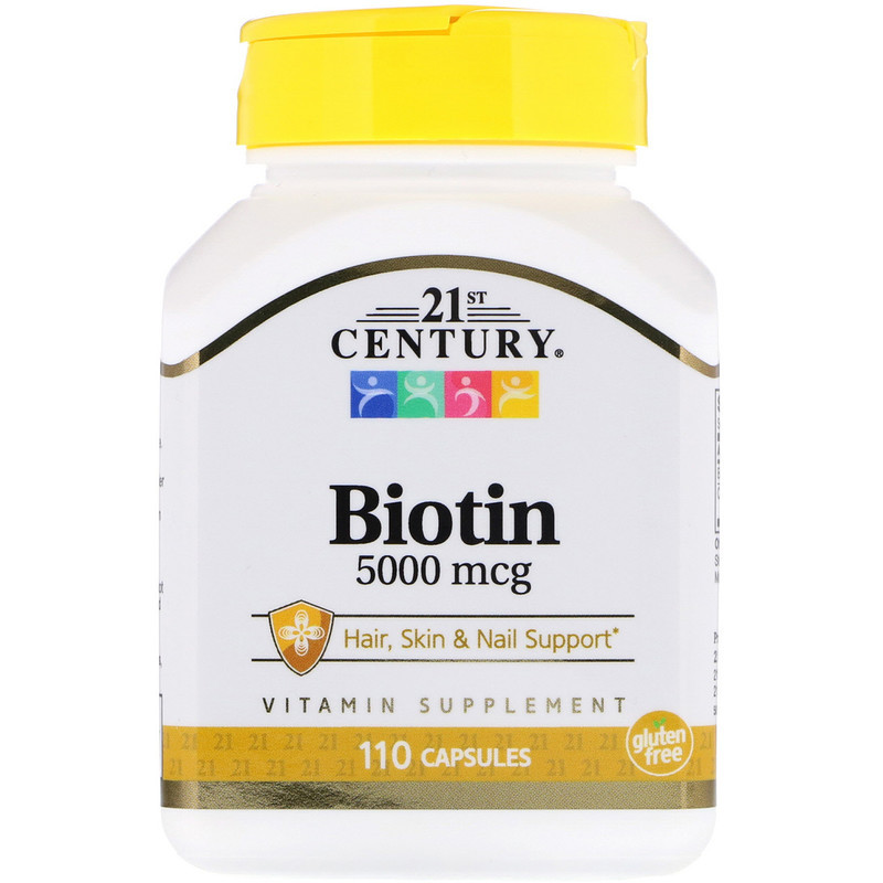 Біотин для зміцнення нігтів і волосся, Biotin, 21st Century, 5000 мкг, 110 капсул