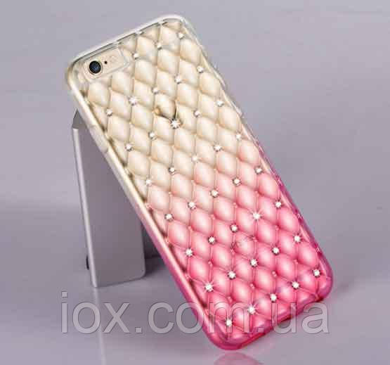 Рожевий силіконовий чохол з камінням Сваровські для Iphone 6/6s