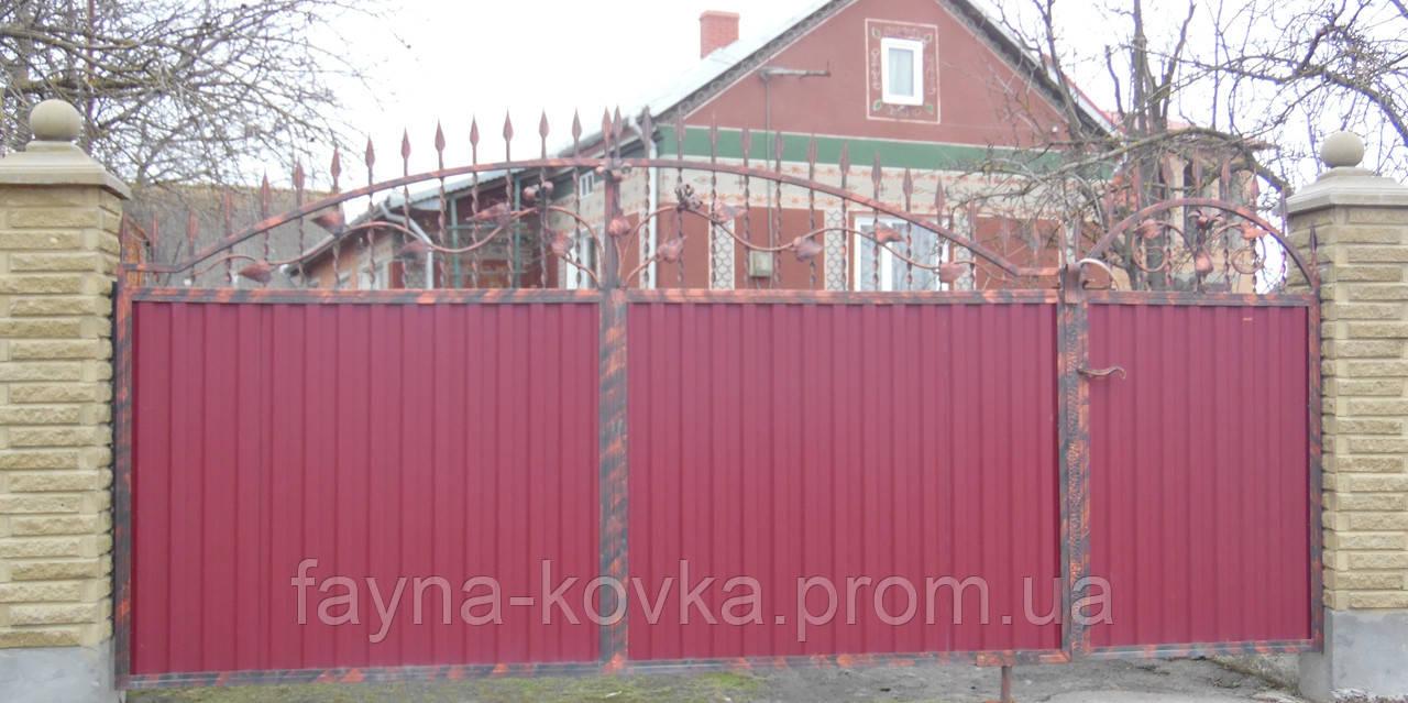 Ворота ковані закриті профнастілом 6380