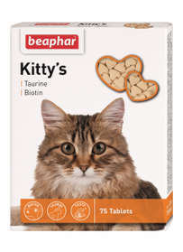 Beaphar Kitty's + Taurine + Biotine вітамінізовані ласощі з біотином і таурином для кішок, 75 табл.