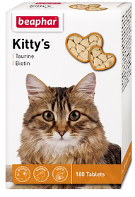 Beaphar Kitty's + Taurine + Biotine вітамінізовані ласощі з біотином і таурином для кішок, 180 табл.