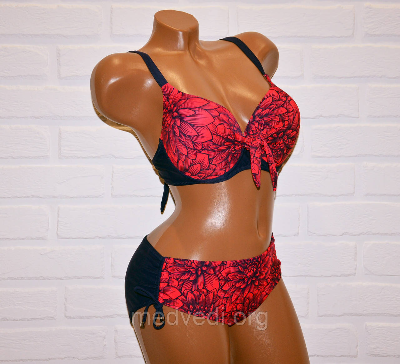 Великий розмір 52 (3XL) роздільний червоний купальник із квітковим візерунком