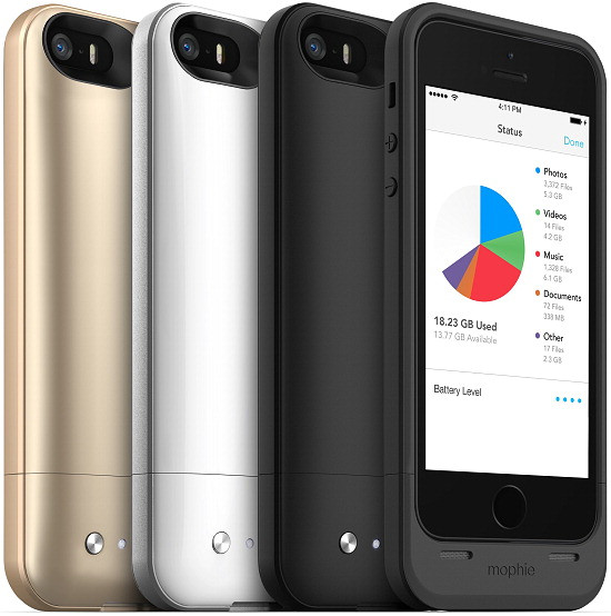 Аккумуляторный чехол с дополнительной памятью Mophie Space Pack для iPhone 5/5S на 1700mAh [64 Гб, Золотой] - фото 5 - id-p880935422