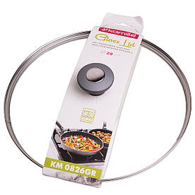 Кришка скляна Kamille 28см з металевим обідком KM-0826GR