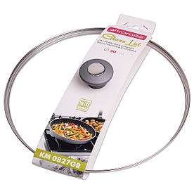 Кришка скляна Kamille 30см з металевим обідком KM-0827GR