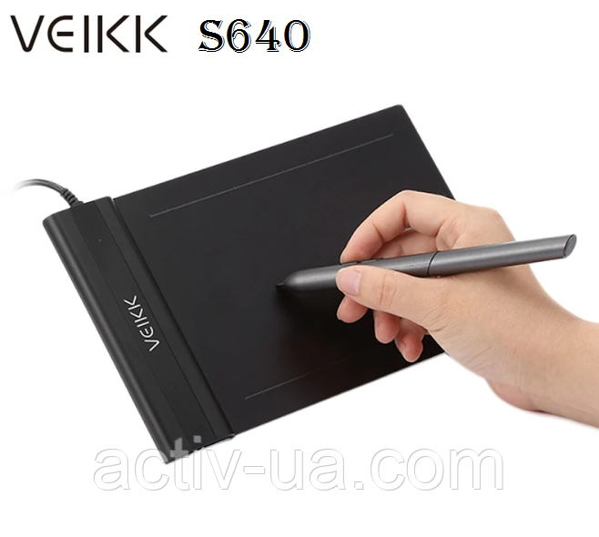 Графічний планшет VEIKK S640, робоча зона 152*101мм, 8192 рівнів натискання пера, пасивний стилус, OSU