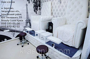 Педикюрное кресло Трон Ice Queen, Стульчик мастера для педикюра Kodi, Подставка для экспресс маникюра под Трон, Подставка для педикюра на пневмодъемнике