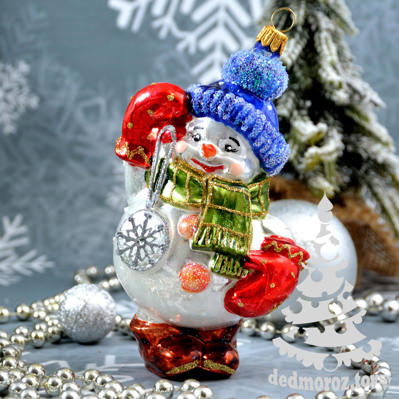 Скляна ялинкова іграшка Сніговик з кулоном Irena