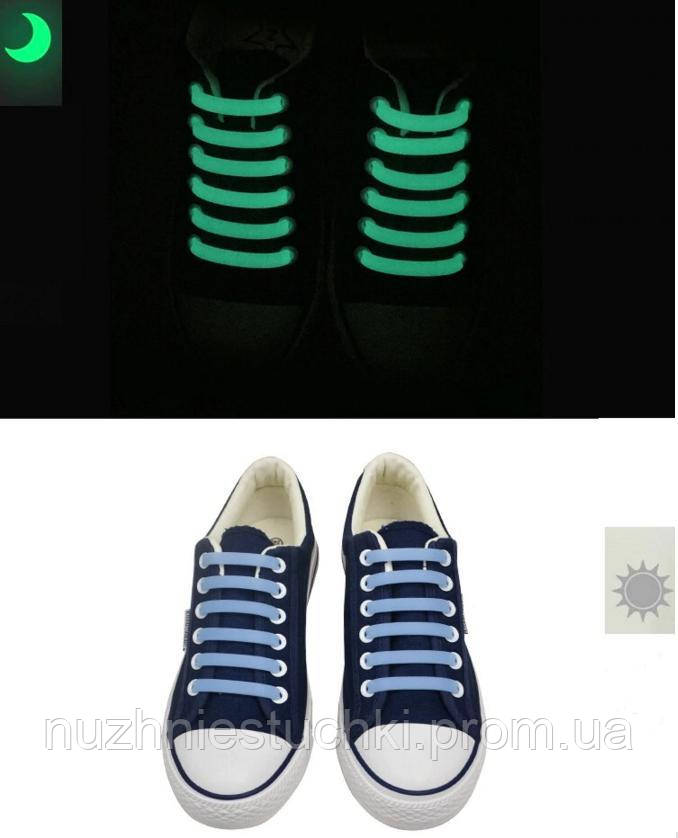 12 шт Силиконовые ленивые шнурки без застежек, цвет голубой, светятся в темноте - фото 1 - id-p881411133