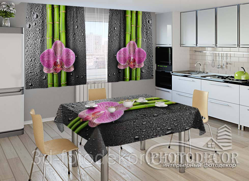3D Фото Шторы "Орхидеи и бамбук" 2,7м*2,9м (2 полотна по 1,45м), тесьма - фото 4 - id-p125736412