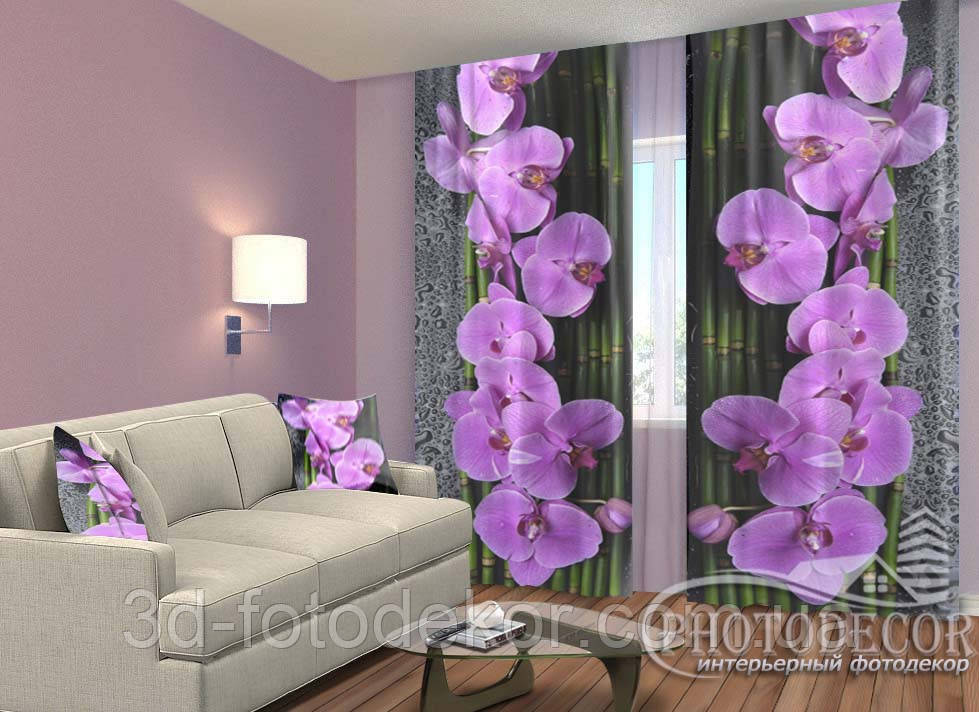 3D Фото Шторы "Орхидеи на черном" 2,7м*2,9м (2 полотна по 1,45м), тесьма - фото 3 - id-p125737631