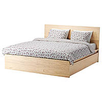 IKEA MALM (191.766.12) Кровать, высокая, 2 контейнера, белый витраж, Luroy