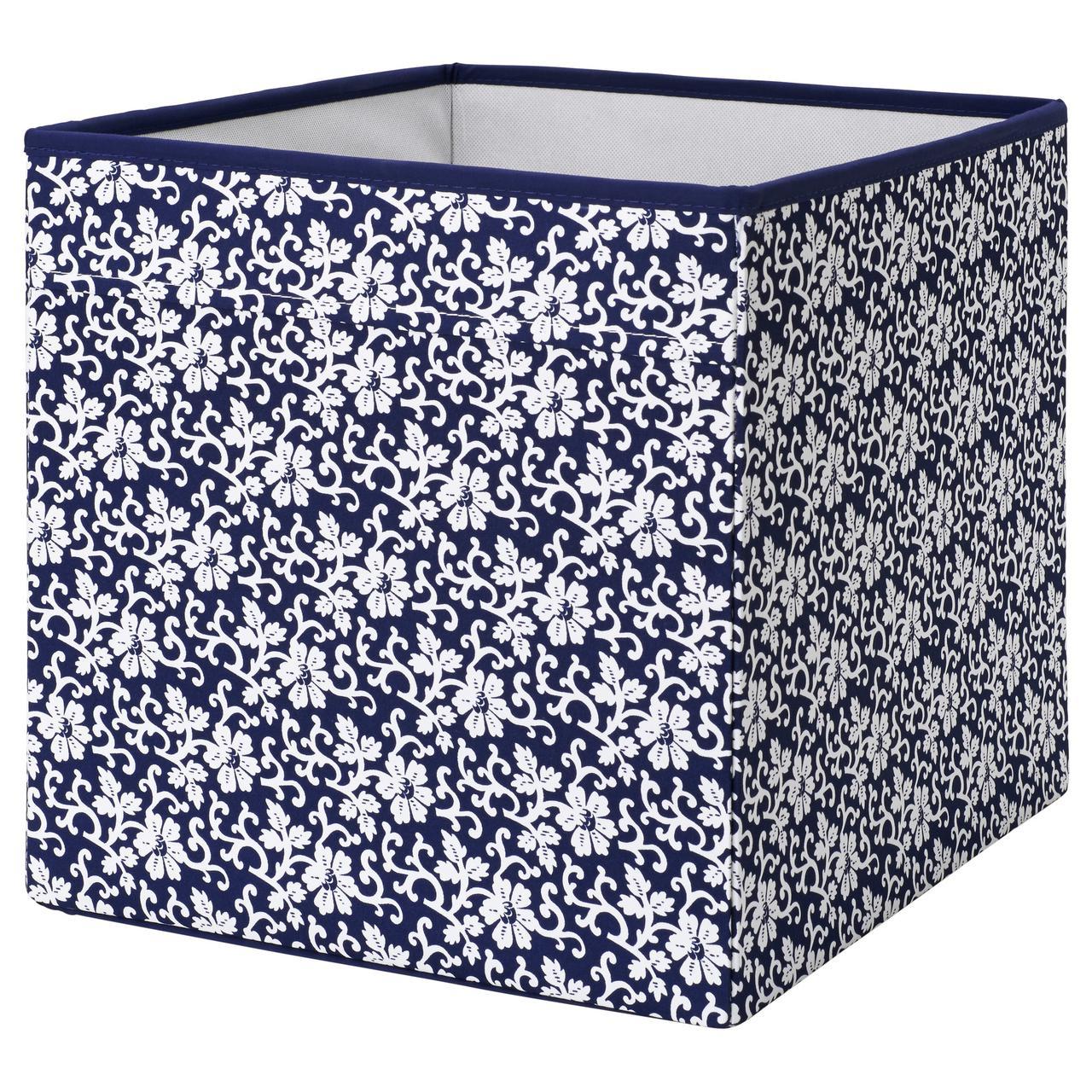 IKEA DRONA (102.819.57) Ящик-Коробка синій, білий квітковий візерунок