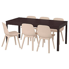 IKEA EKEDALEN / ODGER (492.213.21) Стіл та 6 стільців, темно-коричневий, білий