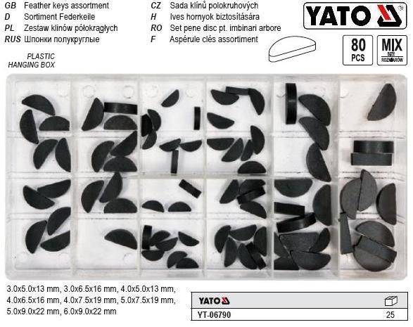 Шпонки півкруглі різних розмірів YATO; наб. 80 шт.